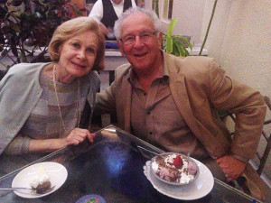 Mom and Dad celebrating Dad's 82nd Birthday with an ice cream sundae for dad of course!
