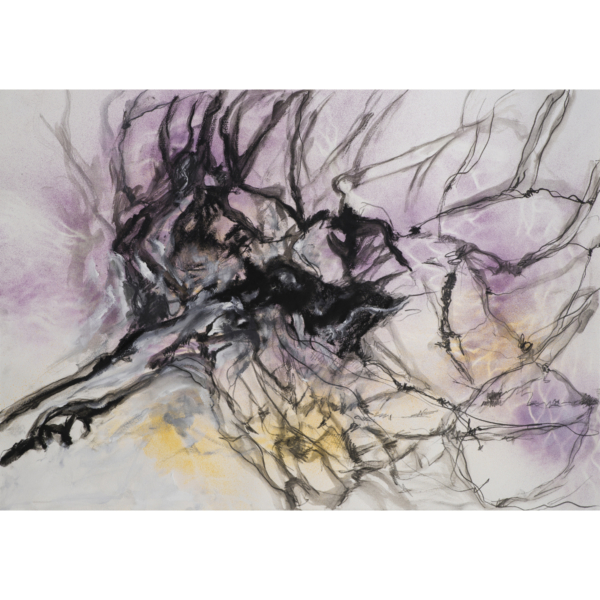 (Leaving the Nest) #6, Acrylic, spray paint, charcoal, colored pencil on paper, 22" x 30", $450.00